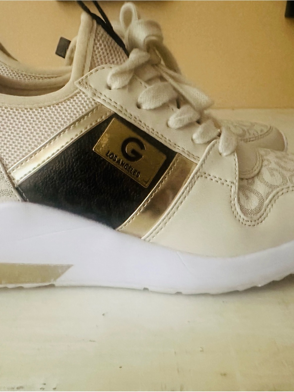 GBG Los Angeles Cream and Gold Lace-Up Fashion Sneaker